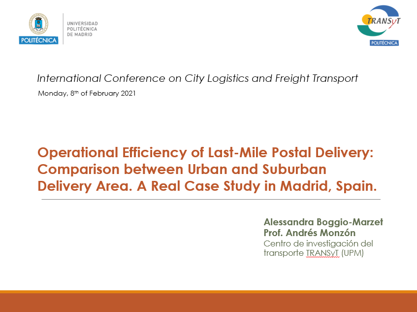Alessandra Boggio-Marzet presenta los resultados del experimento mercancías de Madrid en  “International Conference of City Logistics and Freight Transport”. 